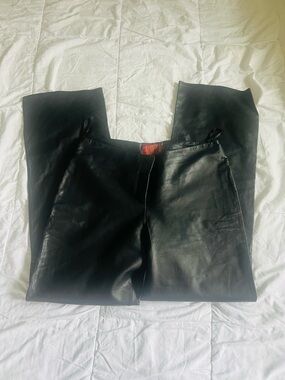 Black Leather Wide-Leg Pants